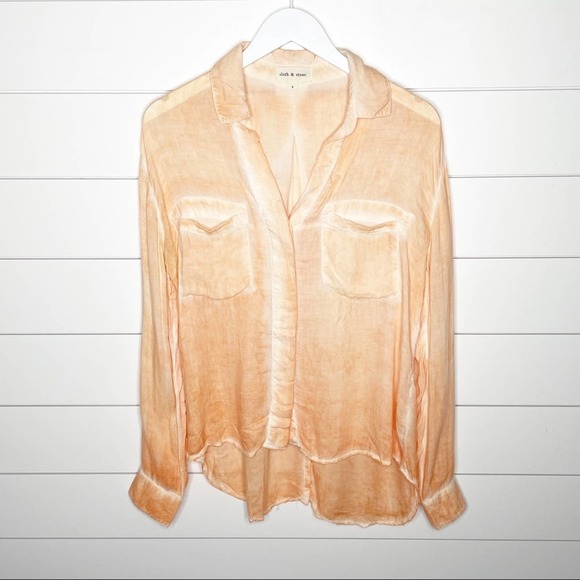 cloth & stone Tops - Cloth & Stone Lindsey Acid Wash Button Front Split Back Shirt Orange Small